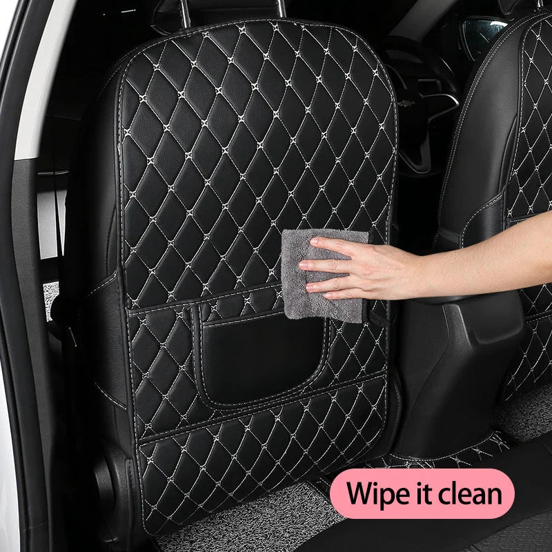 Car Anti-Child-Kick Pad PU Leather Auto Seat Back Protector Cover Back Seat Organizer with Storage Pockets Interior Accessories