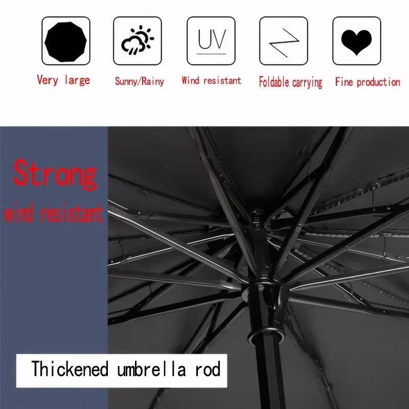 Extra-Large Folding Umbrella Heavy-Duty Reinforced Compact Travel Windproof Unisex  Protection Umbrellas for Business & Home Use