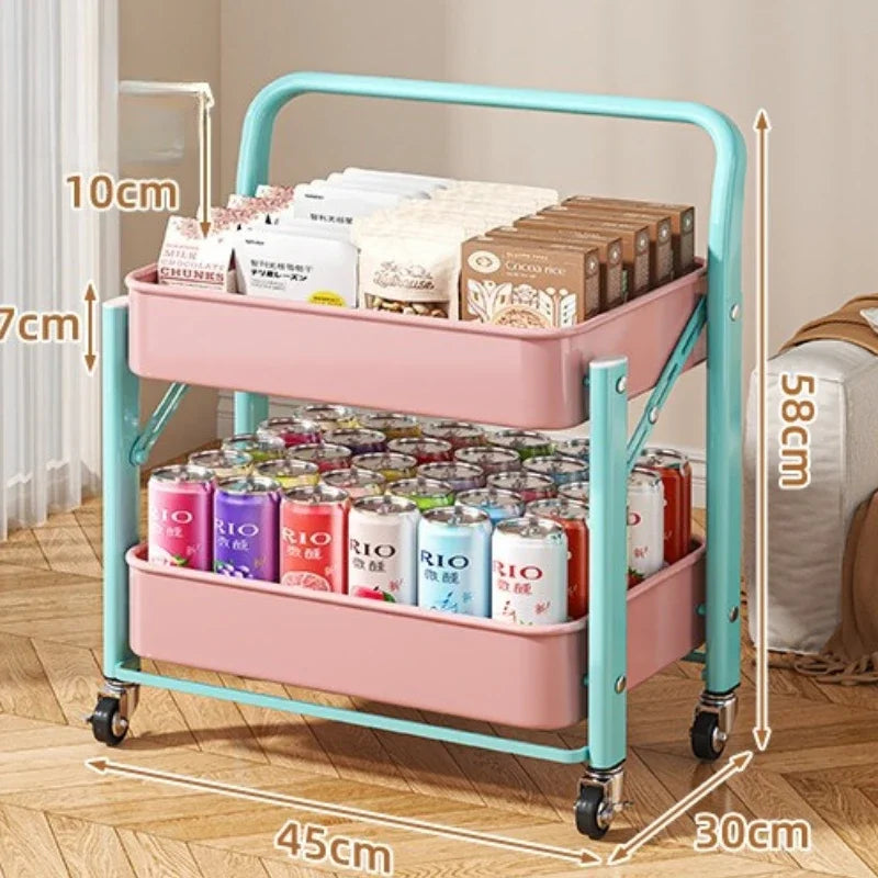 Foldable Multi Tier Rolling Trolley Organizer Cart Kitchen Home Bedroom Books Snacks Portable Storage Cart Wheels Furniture