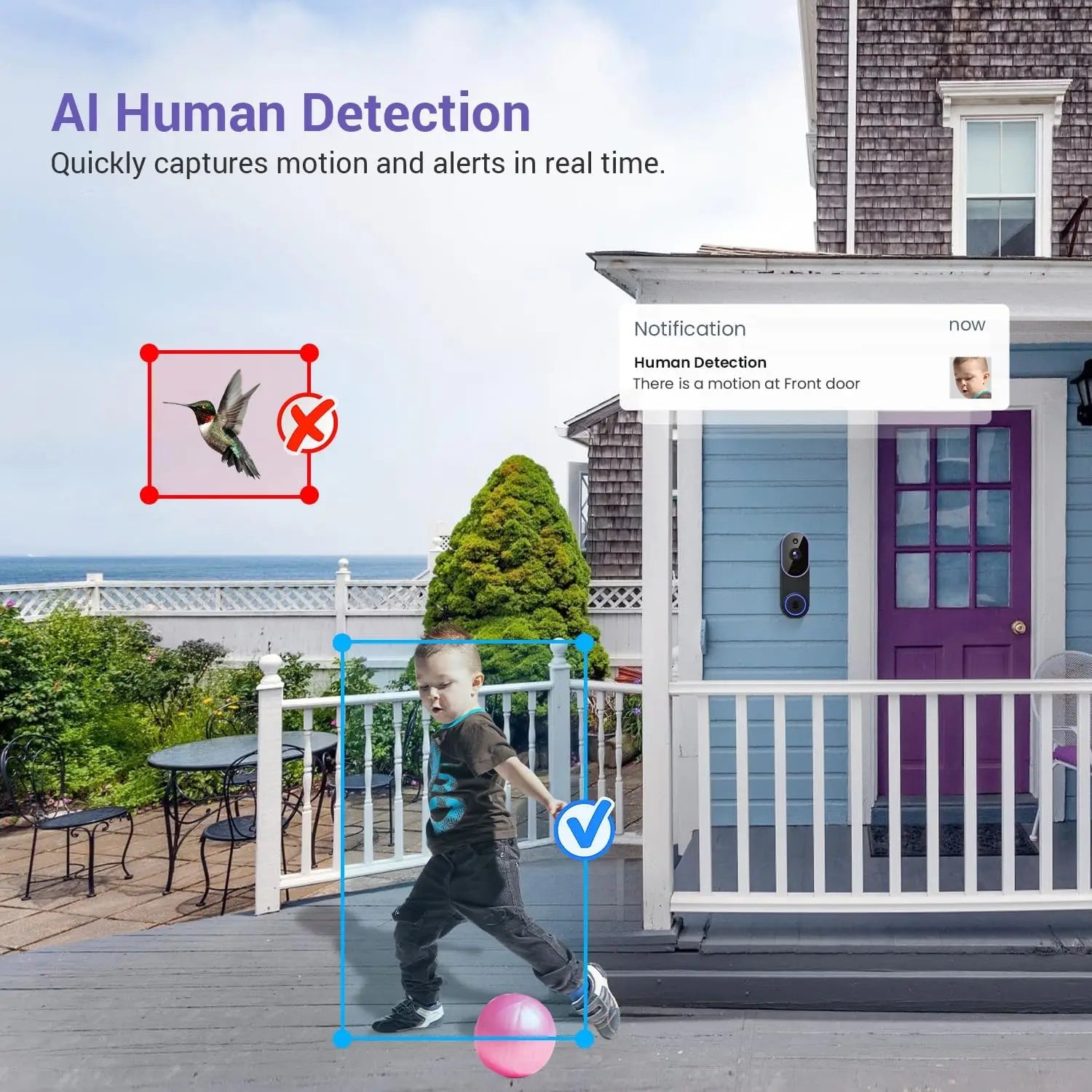 Smart Video Doorbell Camera with Motion Detection, Night Vision, Cloud Storage, Two-Way Talk, Battery Powered for Home Security