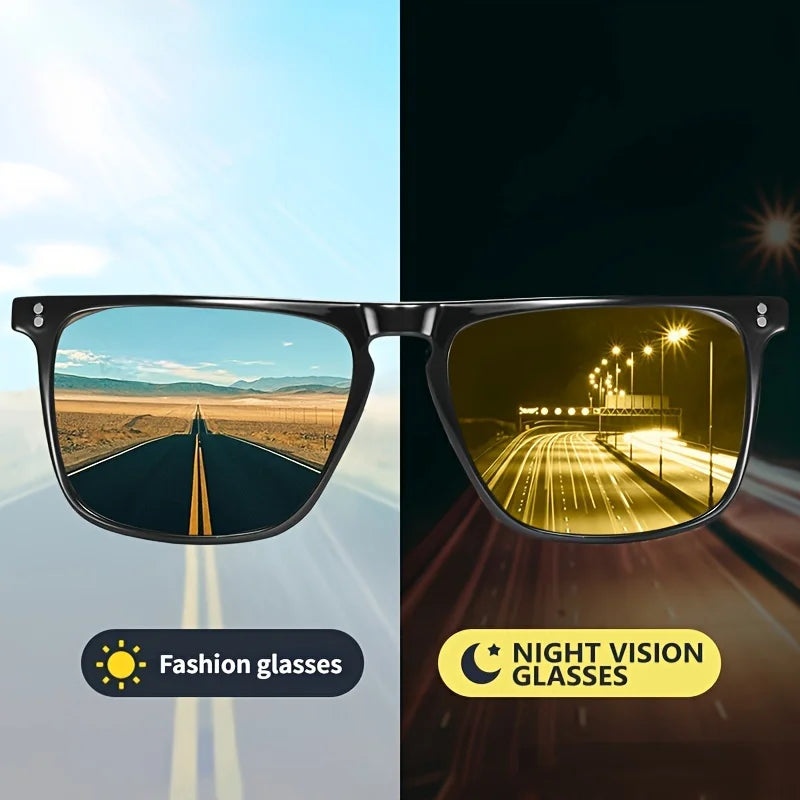 Available Trendy Flat Top Square Photochromic Glasses Stylish Sports Eyewear for Car Running Driving Vacation Travel and Fishing