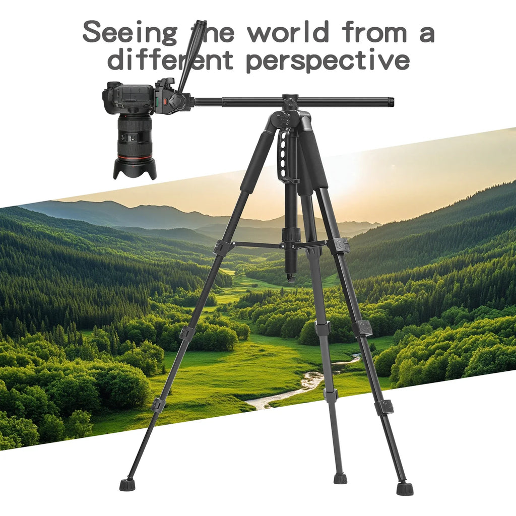 63''/160cm Video Tripod Monopod, 3 Way Pan Tilt Head, Overhead Camera Mount, Horizontal Central Axis, Phone Holder Compatible wi