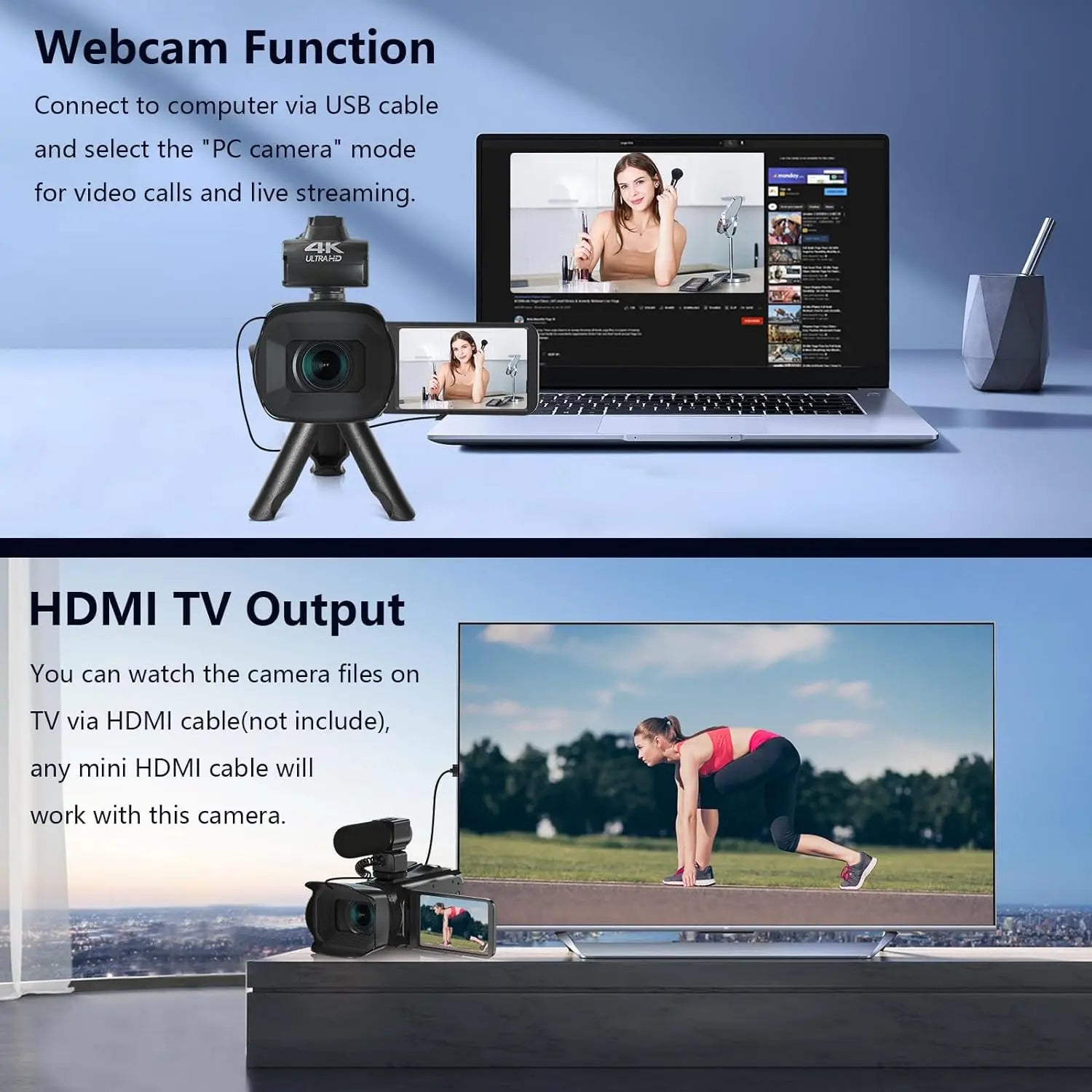 64MP 4K Camcorder 4.0 Inch 270° Rotate Touch Screen 18X 4K UHD Professional Digital Video Camera Youtube Livestream Wifi Webcam