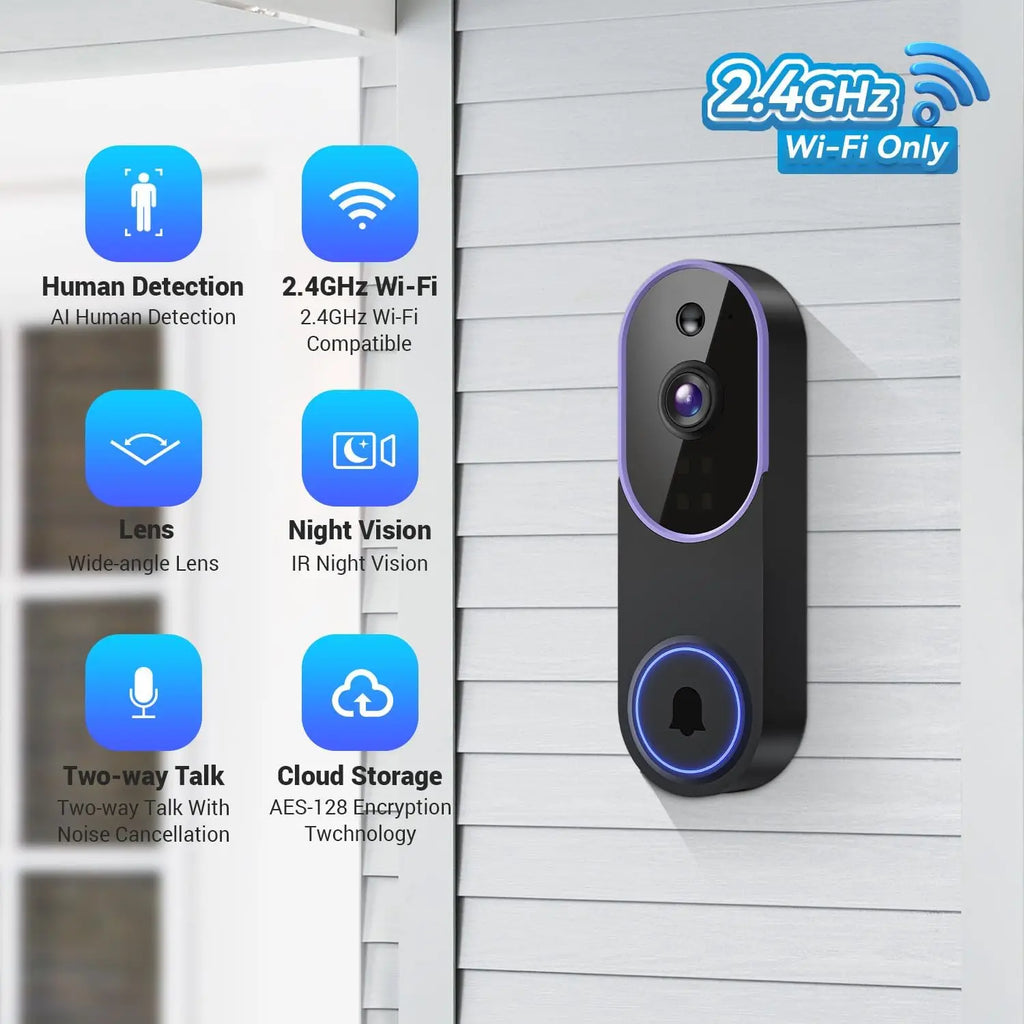 Smart Video Doorbell Camera with Motion Detection, Night Vision, Cloud Storage, Two-Way Talk, Battery Powered for Home Security