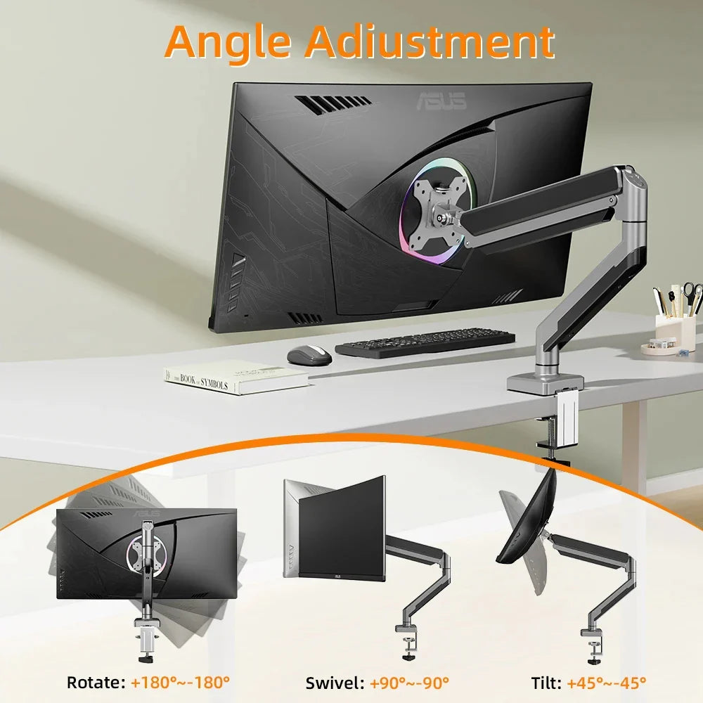 Adjustable Single Monitor Mount, Tilt Rotation Swivel Gas Monitor Arm, with Clamp & Grommet Base,Fits 13 to 32" Computer Monitor