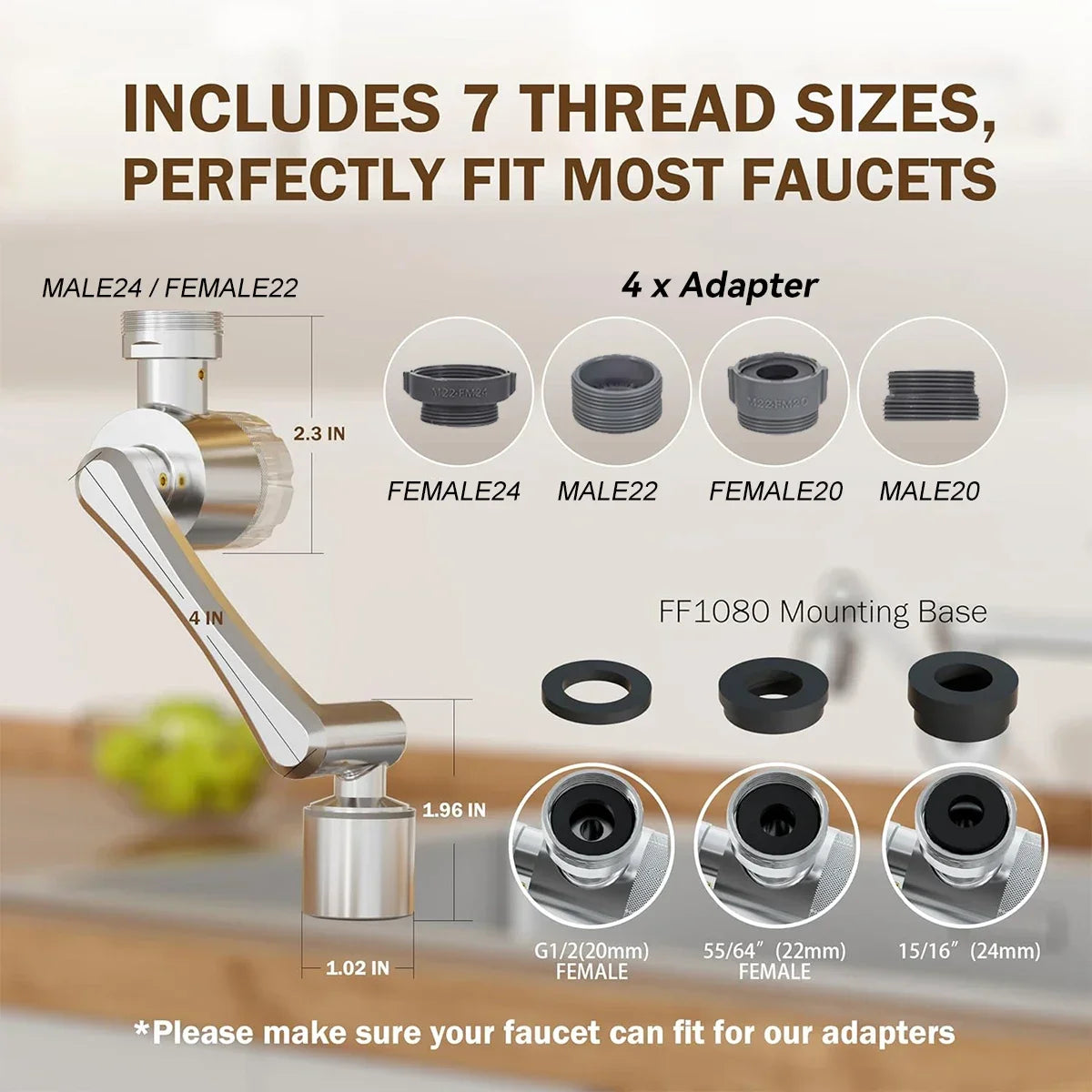 ALTHY Faucet Extender + Tap Aerator + Water Filter, Sink Splash-proof 1080° Rotating, Reduce Lead Chlorine Odor, 2 Spray Modes
