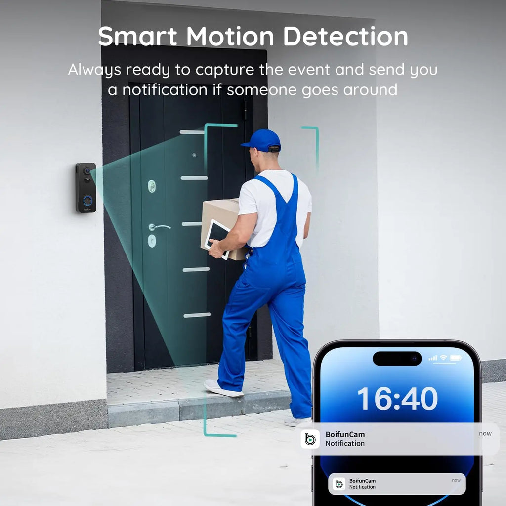 Wireless Video Doorbell Camera, No Subscription, 180° Wide-Angle, 2K Night Vision, AI Detection, Two-Way Audio