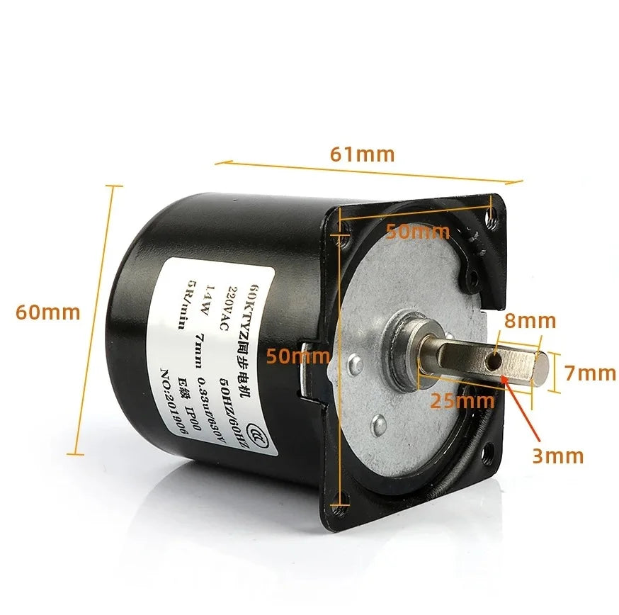 220V AC 14W Micro Gear Motor 60KTYZ 50Hz Permanent Magnet Synchronous Gear Motor Low Speed 2.5rpm