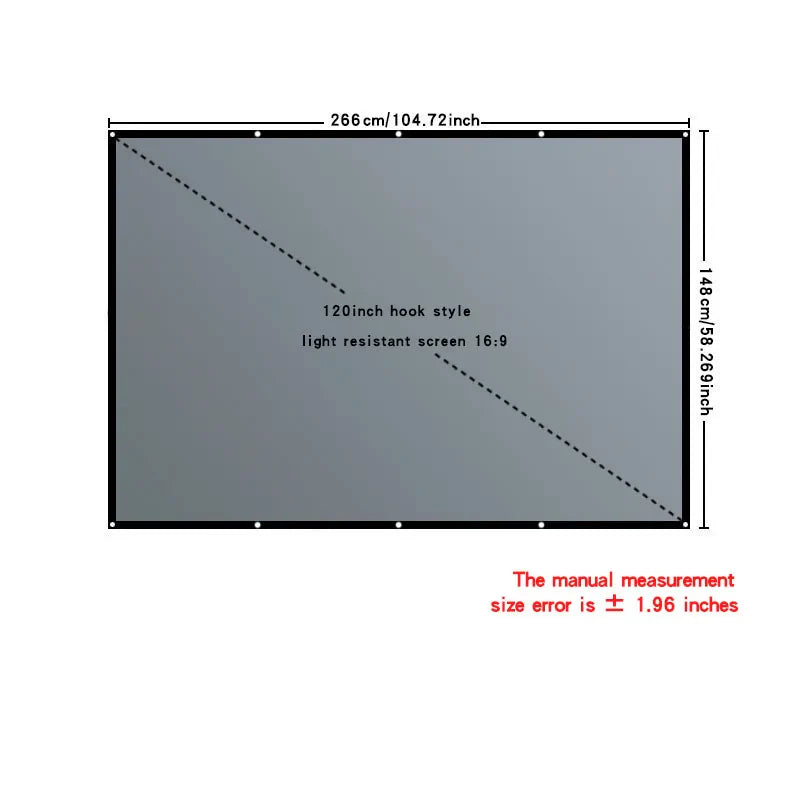 4K high-definition projection screen with 60-133 inch metal anti light screen hook design suitable for low lumen projectors