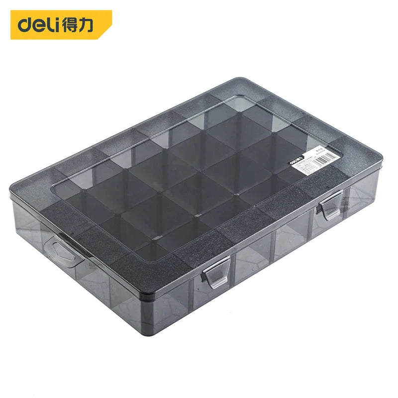 DELI 1 PCS Plastic Storage Boxes Slots Adjustable Packaging Transparent Tool Case Screw Craft Jewelry Accessories Organizer Box