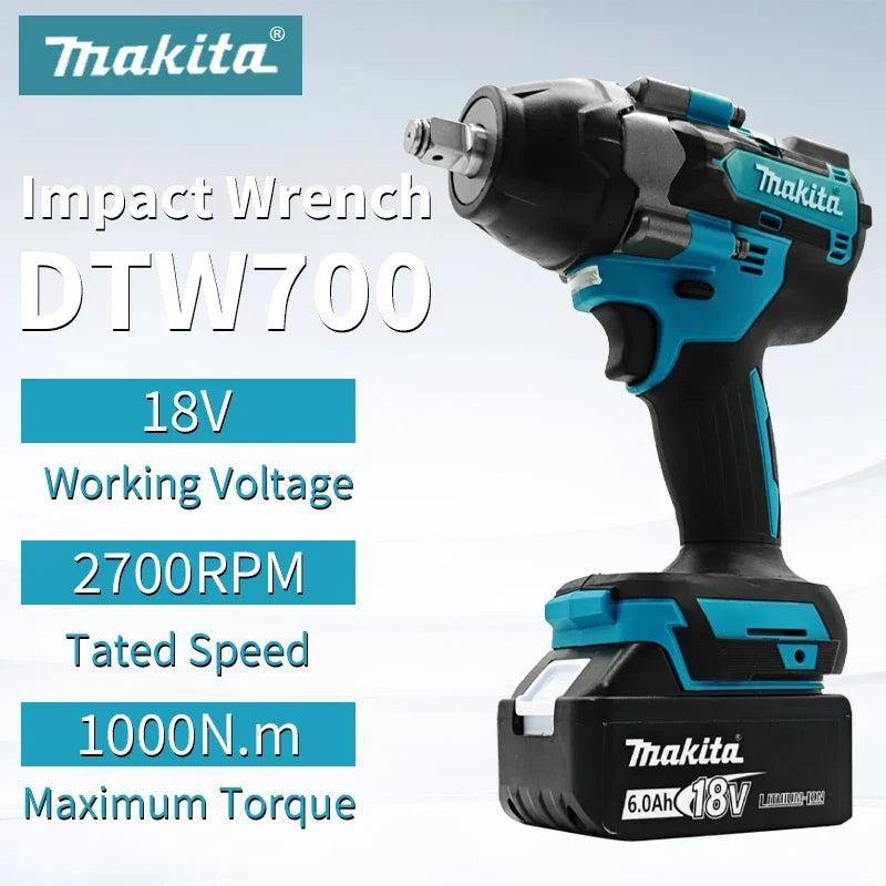 Makita DTW700 1000N.M Torque Brushless Electric Impact Wrench Cordless Electric Drill 1/2" Wrench Power Tools For 18V Battery