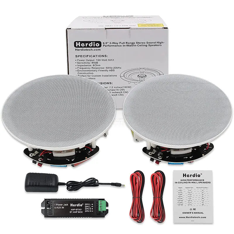 Herdio 6.5 Inch Home Audio 300W Ceiling Bluetooth Speaker Home Recessed Speaker System For Indoor Kitchen Bedroom Bathroom 2PCS