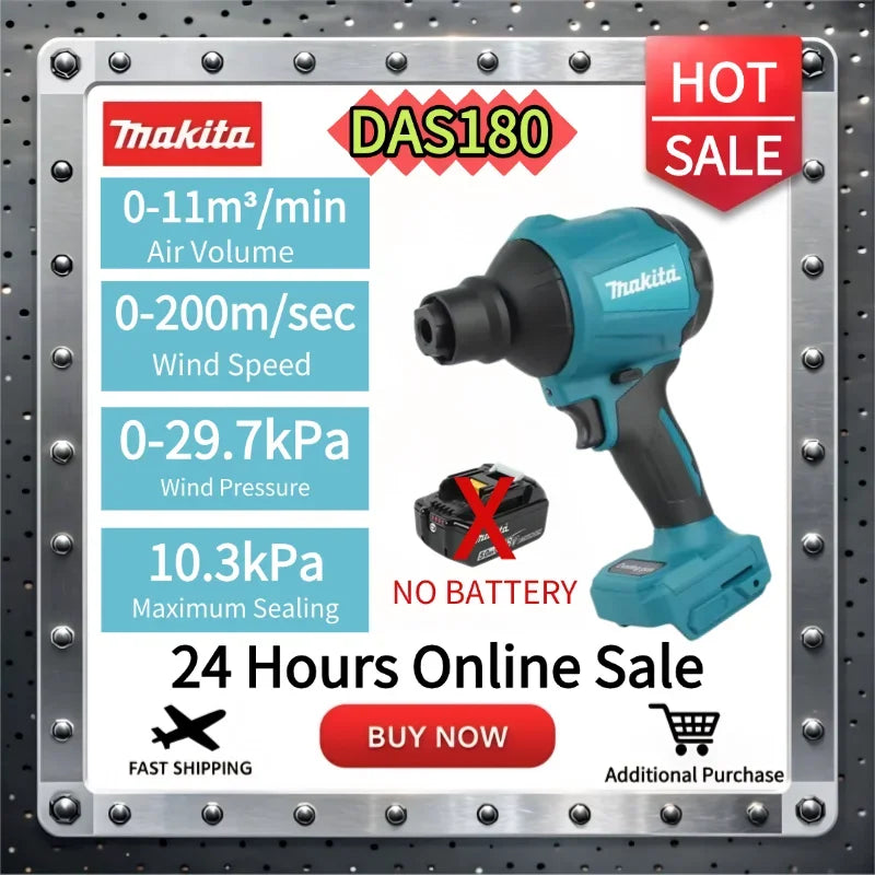 Makita DAS180 Brushless Air Blower Cordless Air Dust Removal Gun with Nozzle 18V Multifunction Dusting Machine Inflator Tool