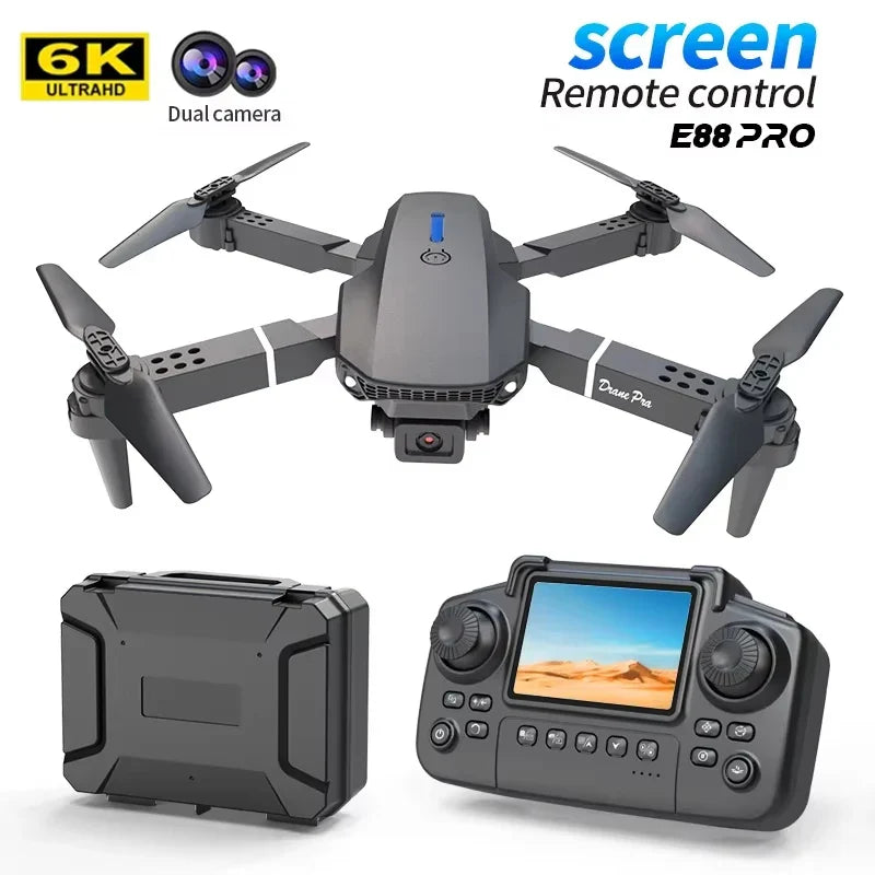 2026 New E88 Big screen Foldable Drones GPS 8K HD Dual Camera Brushless Motor Obstacle Avoidance RC Quadcopter children's Toys