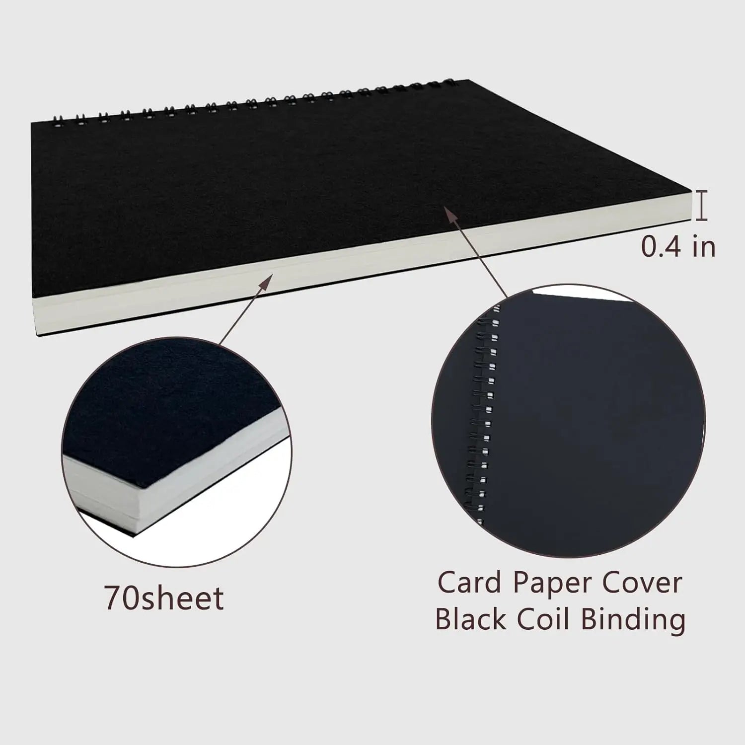 2-Pack Soft Cover Sketchbooks, 140 Pages, 7.5x5.1 Inches, 100GSM Paper, Black Spiral Notebooks Set