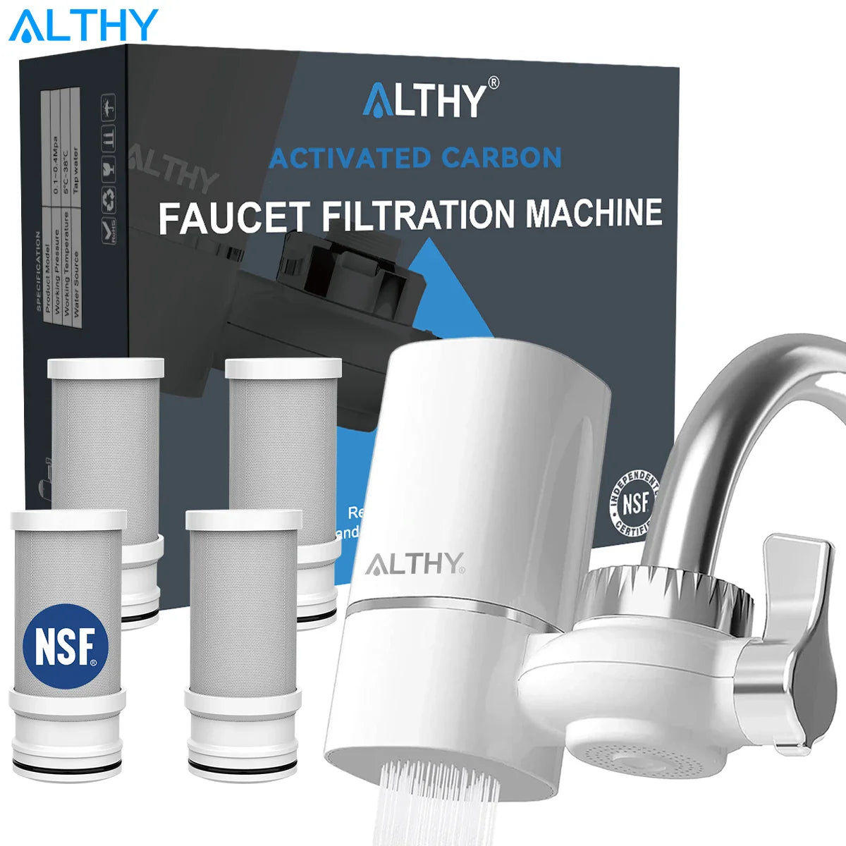 ALTHY Faucet Tap Water Filter Purifier System, Reduces Lead, Chlorine & Bad Taste NSF Certified 320-Gallon Kitchen