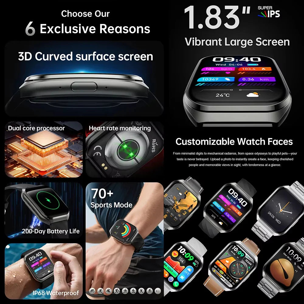 GPS Track Altimeter 1000mAh Battery IP68 Waterproof Heart Rate BT Call Sport Man Smartwatch New Outdoor Men Adult Smart Watch