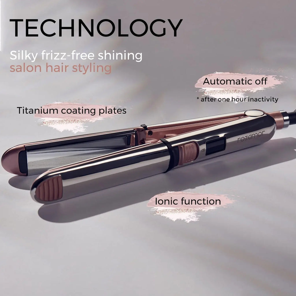 2-in-1 Titanium Ionic Flat Iron, Professional Hair Straightener & Curler, Fast Heating, Dual Voltage, Pink