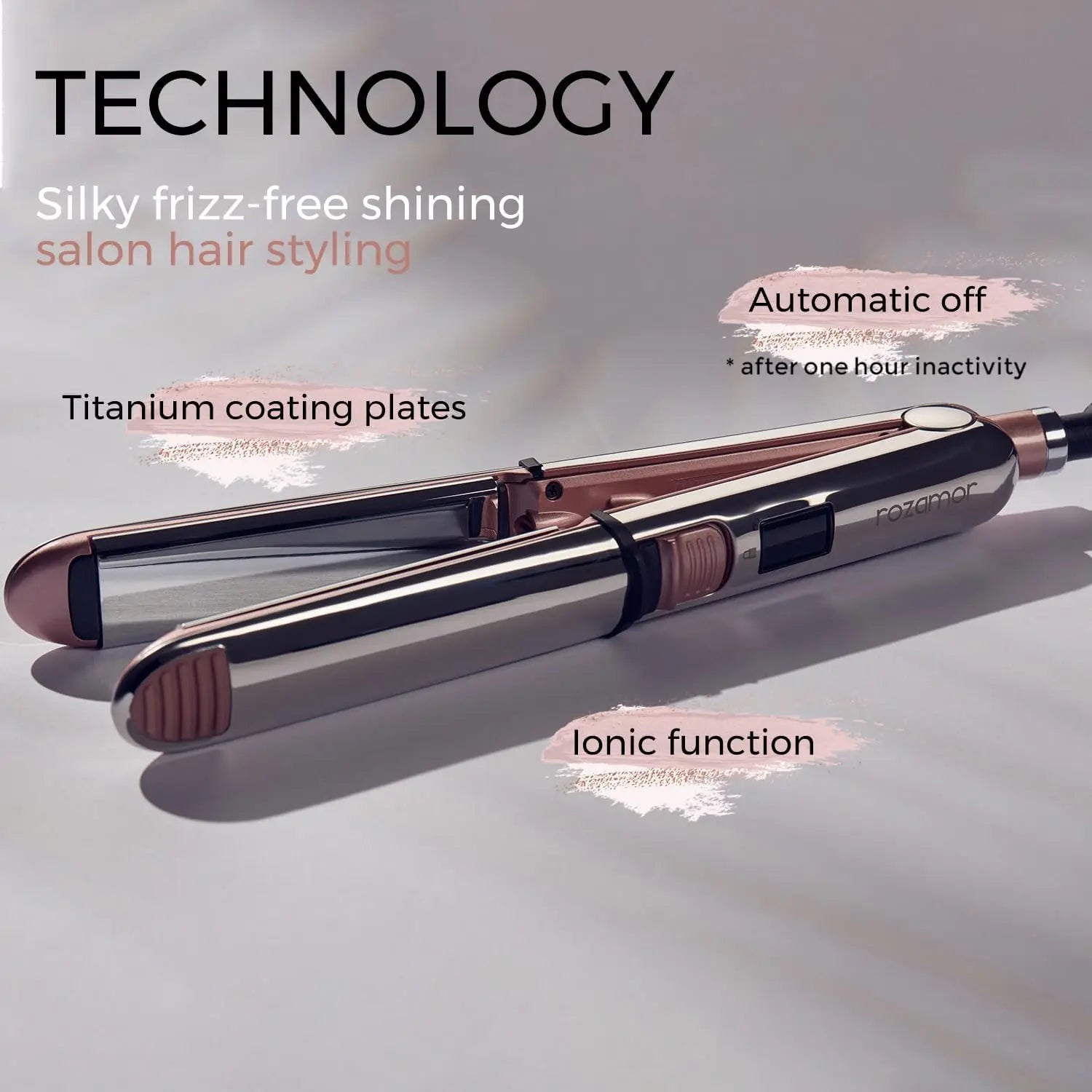 2-in-1 Titanium Ionic Flat Iron, Professional Hair Straightener & Curler, Fast Heating, Dual Voltage, Pink