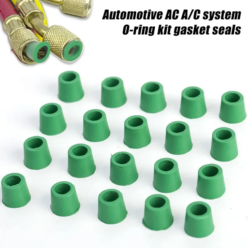 Green Air Conditioning 100/50pcs 1/4'' Charging Hose 1/4'' Valve Gasket Manifold Repair Seal Kit Replacement Car Accessories New