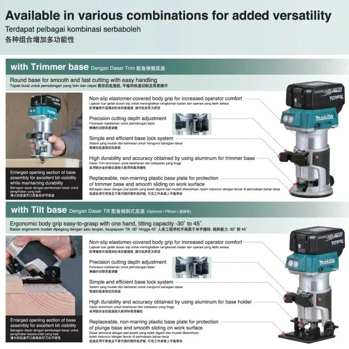 Makita DRT50 Original Cordless Trimmer Rechargeable Trimming Machine Brushless Slotting Tool Milling Woodwork Engraving Machine