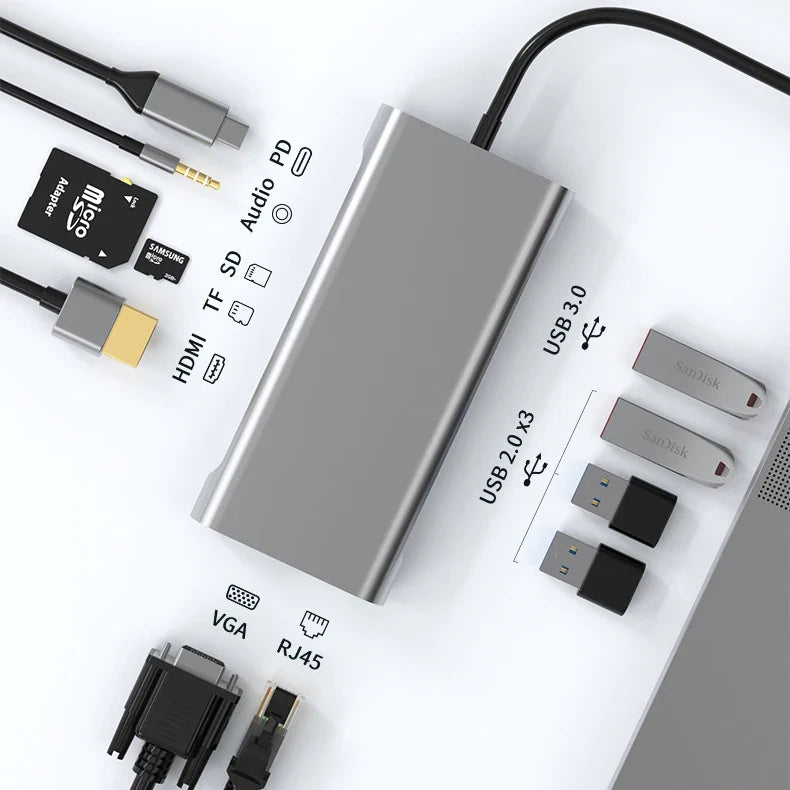 4K 30Hz USB C Docking Station Type C to HDMI-compatible VGA RJ45 Adapter USB 3.0 HUB Splitter For Laptop Macbook Air M1 iPad Pro