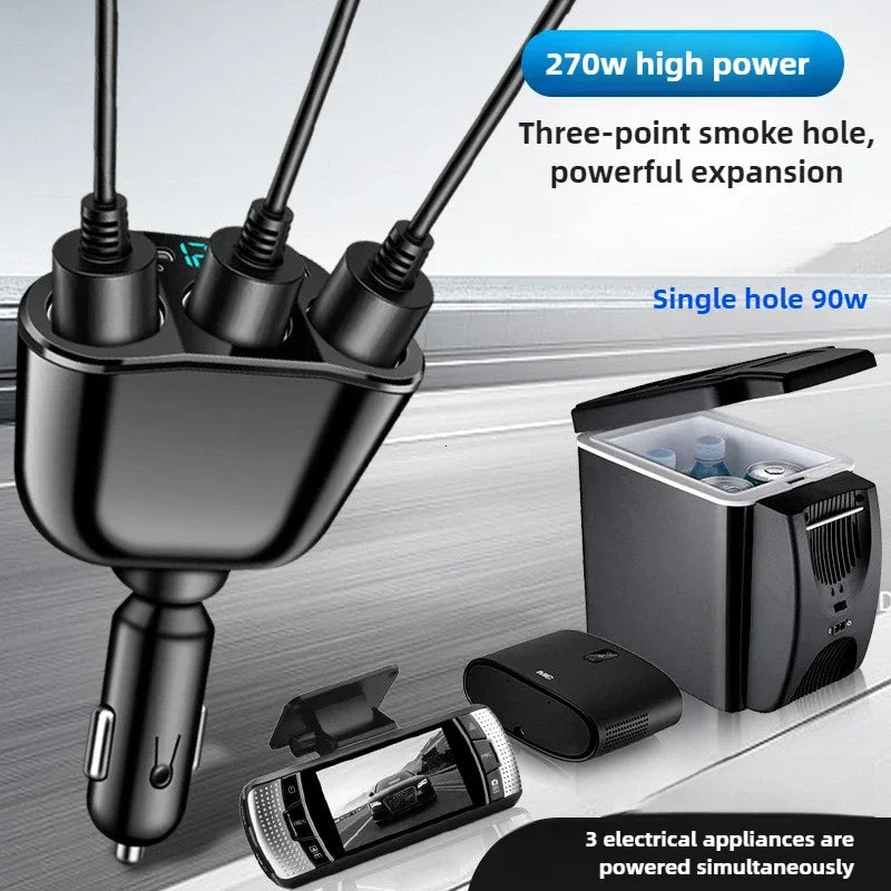 Car Charger 5-Port 336W Cigarette Lighter Adapter PD USB 66W Super Quick Charging Phone Charger Socket 12-24V Universal