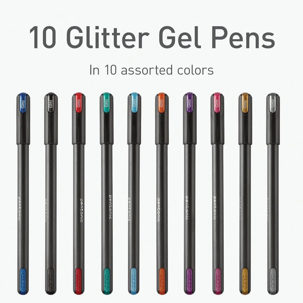 10 Assorted Glitter Gel Pens, 1.0mm Bold Point for Smooth Journaling & Art Projects