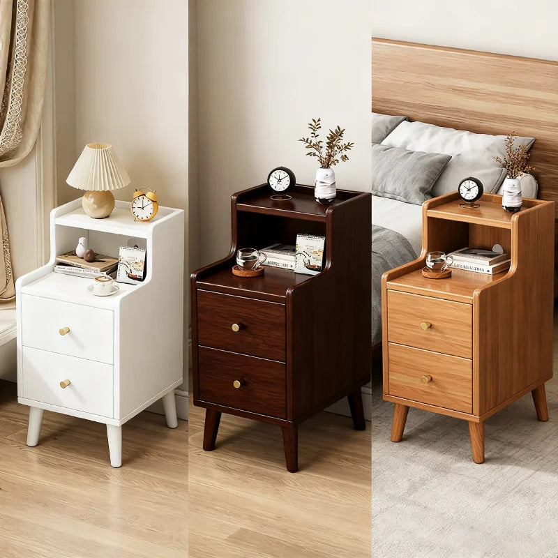 Modern Minimalist New Chinese Style Compact Narrow Bedside Table Nightstand Solid Wood Storage Drawer Bedroom Home Furniture