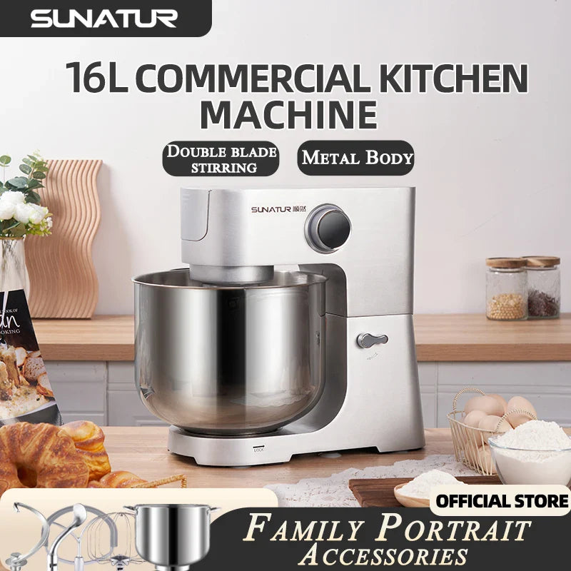 SUNATUR 16L Stand Mixer 2200w electric kitchen blender Commercial Food processor Large capacity Two kneading hooks dough mixer