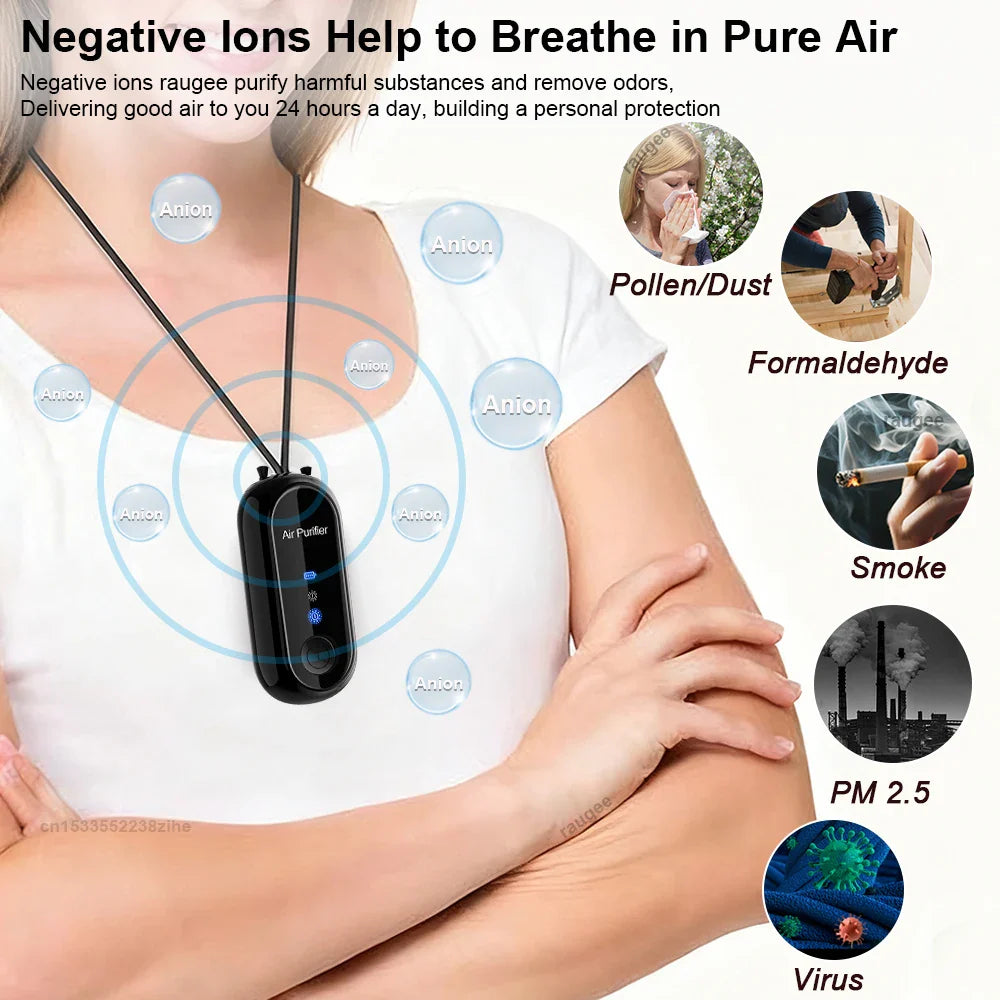 Wearable Negative Ion Air Purifier USB Rechargeable Mini Portable Purifying Outdoor Smoke Peculiar Smell Efficient Purifying Air