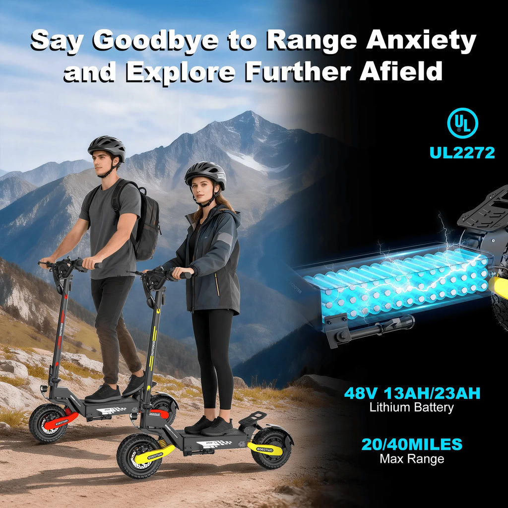 1200W Off Road Electric Scooter for Adults 48V Long Range E-Scooter 30MPH Fast Speed 11" Tubeless Tire Foldable Kick Scooter