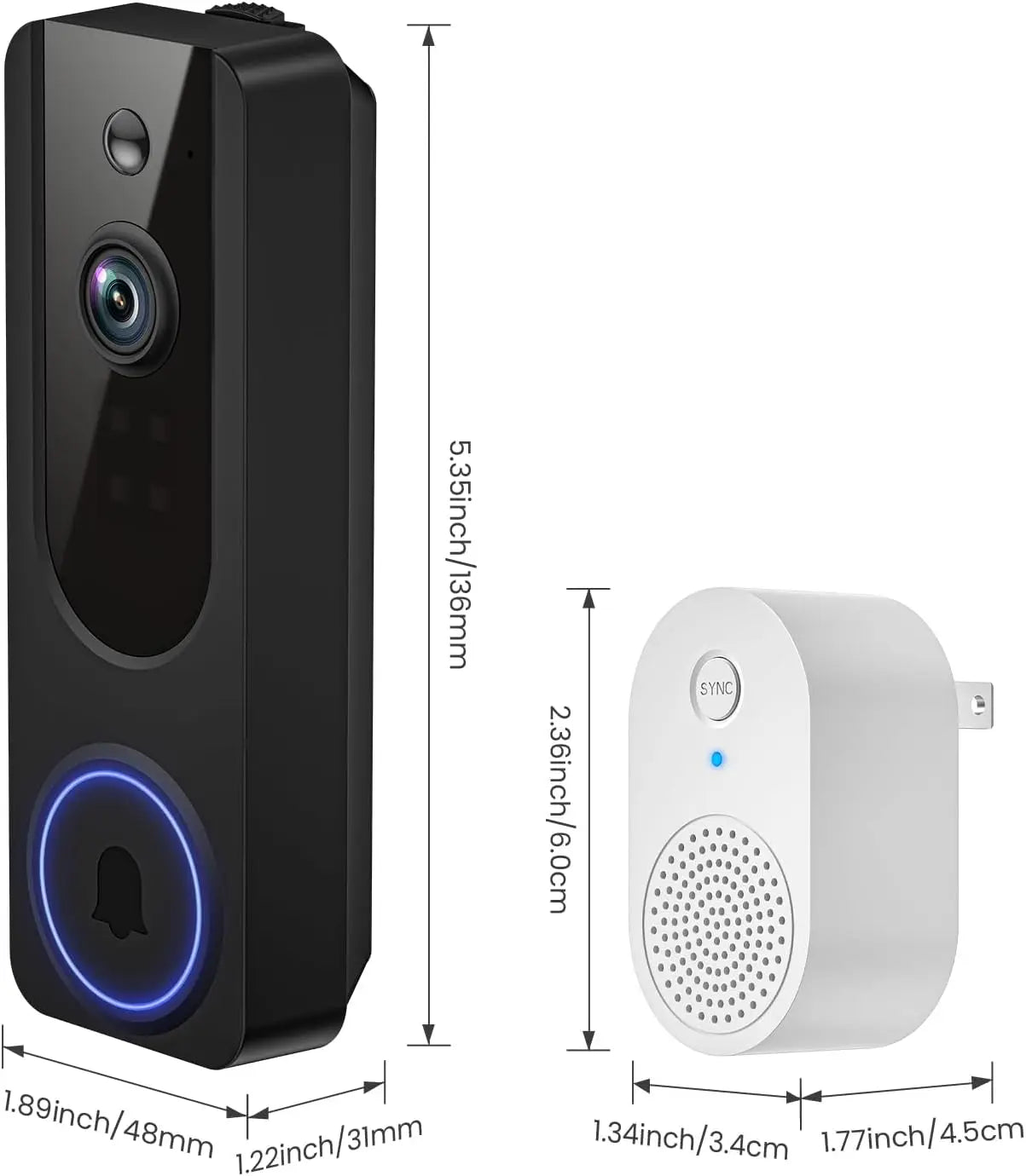 Wireless Doorbell Camera with Indoor Receiver, AI Detection, 2-Way Talk, Night Vision
