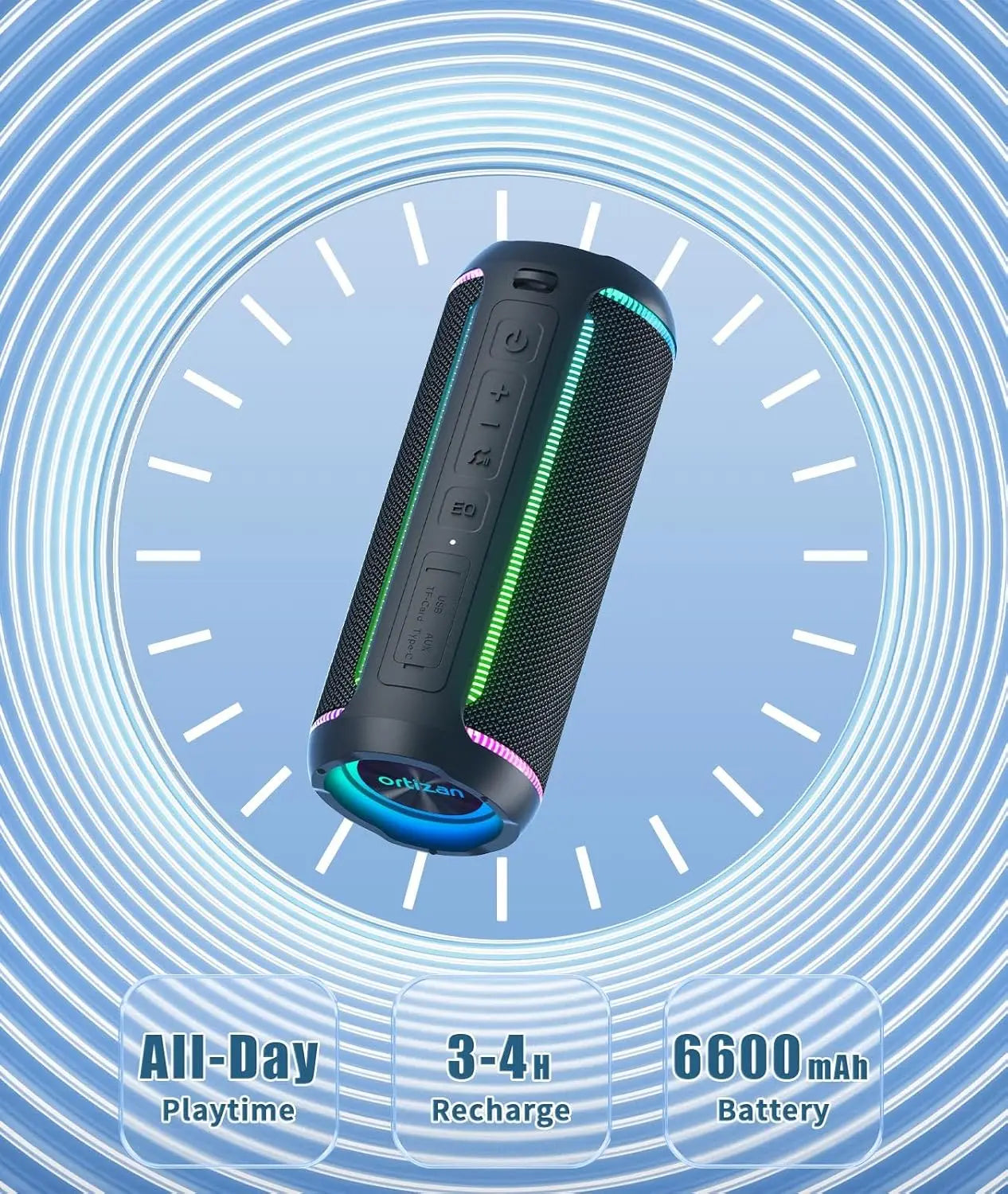 Ortizan X30 Portable Bluetooth Speaker 40W Outdoor IPX7 Waterproof Bass Boost Sound Box 3-EQ TWS Dual Pairing BT5.3 RGB Lights