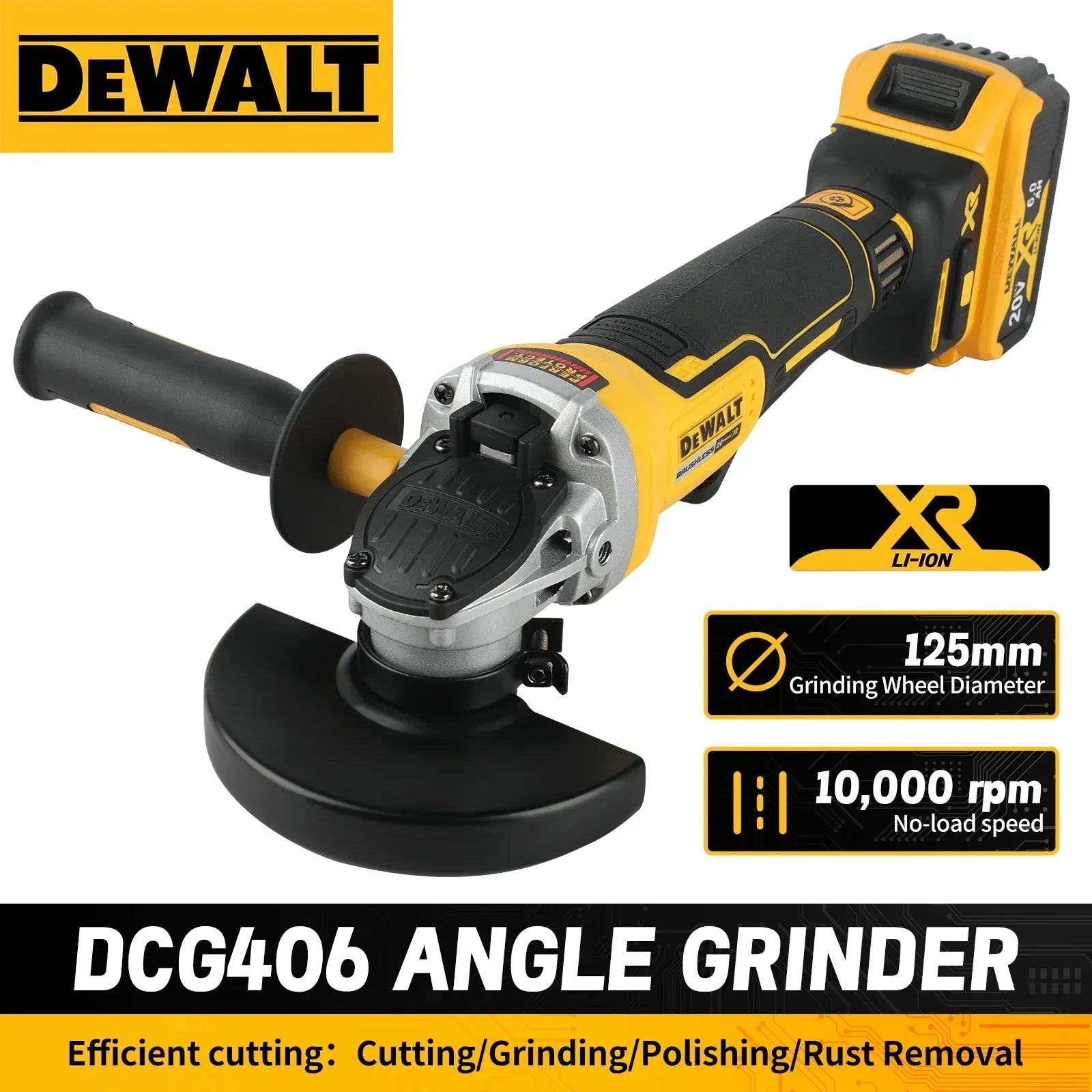 DEWALT DCG406 Kit 125MM 20V Angle Grinder Brushless Maglev Metal Cutting Charging Angle Grinder No Battery rotary tool