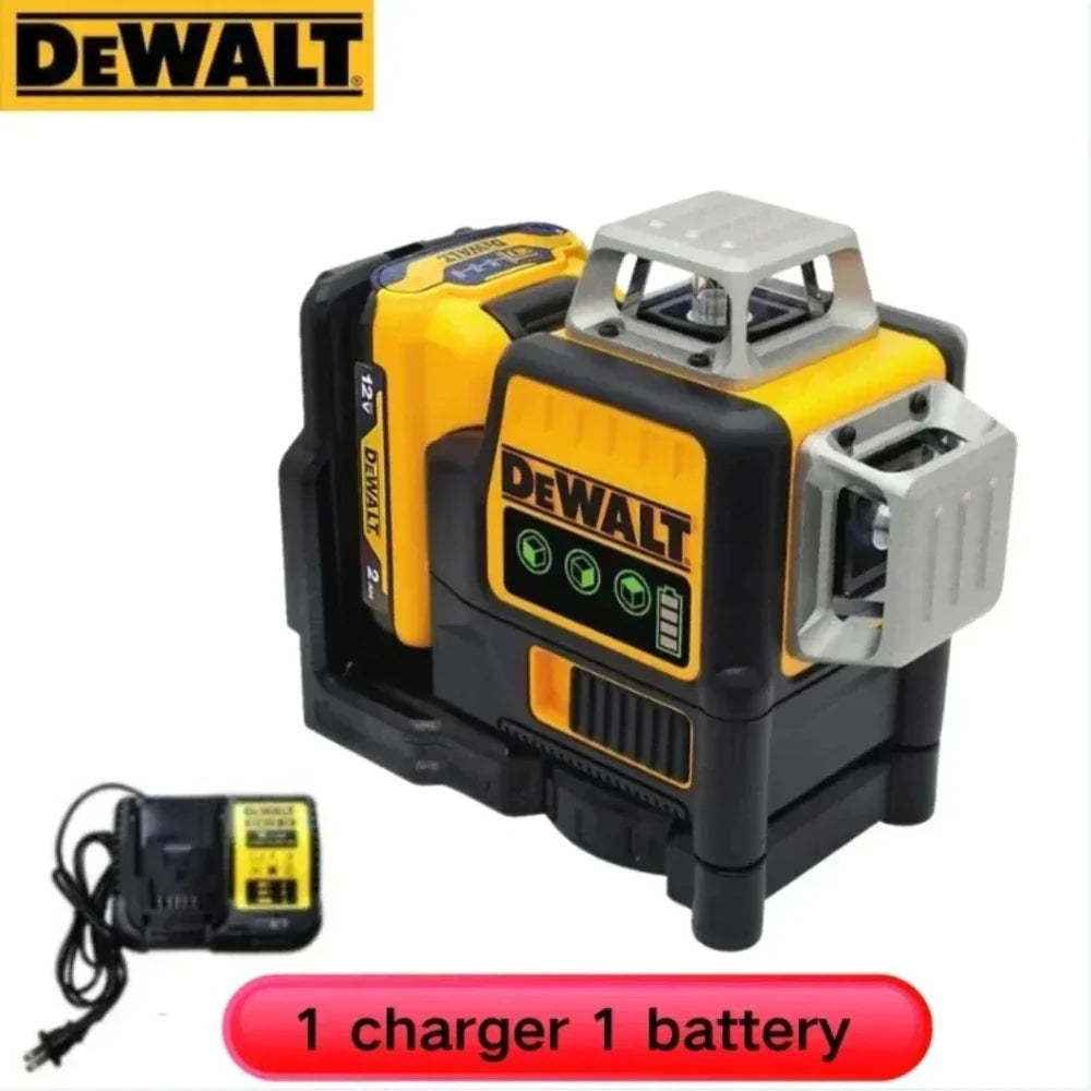 DEWALT DW089LG 3-Sided 360-Degree Vertical Laser Level with 12V Lithium Battery 12 Lines Green Light Horizontal Level Meter for
