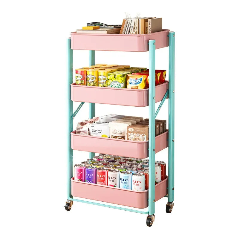 Foldable Multi Tier Rolling Trolley Organizer Cart Kitchen Home Bedroom Books Snacks Portable Storage Cart Wheels Furniture