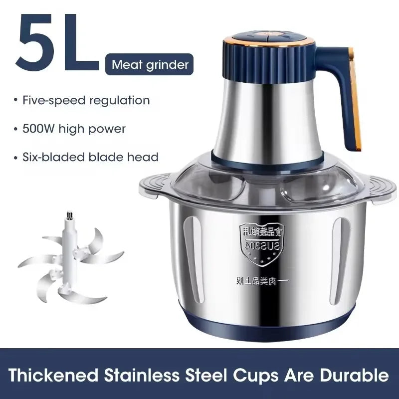 20226 Electric Meat Grinders 5L Food Crusher Stainless Steel Multifunctional Vegetable Slicer Processor Chopper Kitchen Blenders