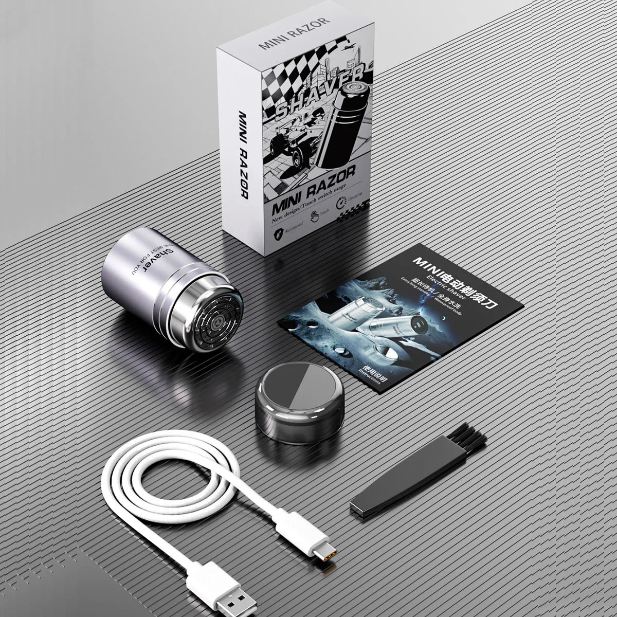 Electrical Mini Shaver for Men 3D Floating Blade IPX7 Washable Type-C USB Rechargeable Shaving Beard Machine for Home Travel