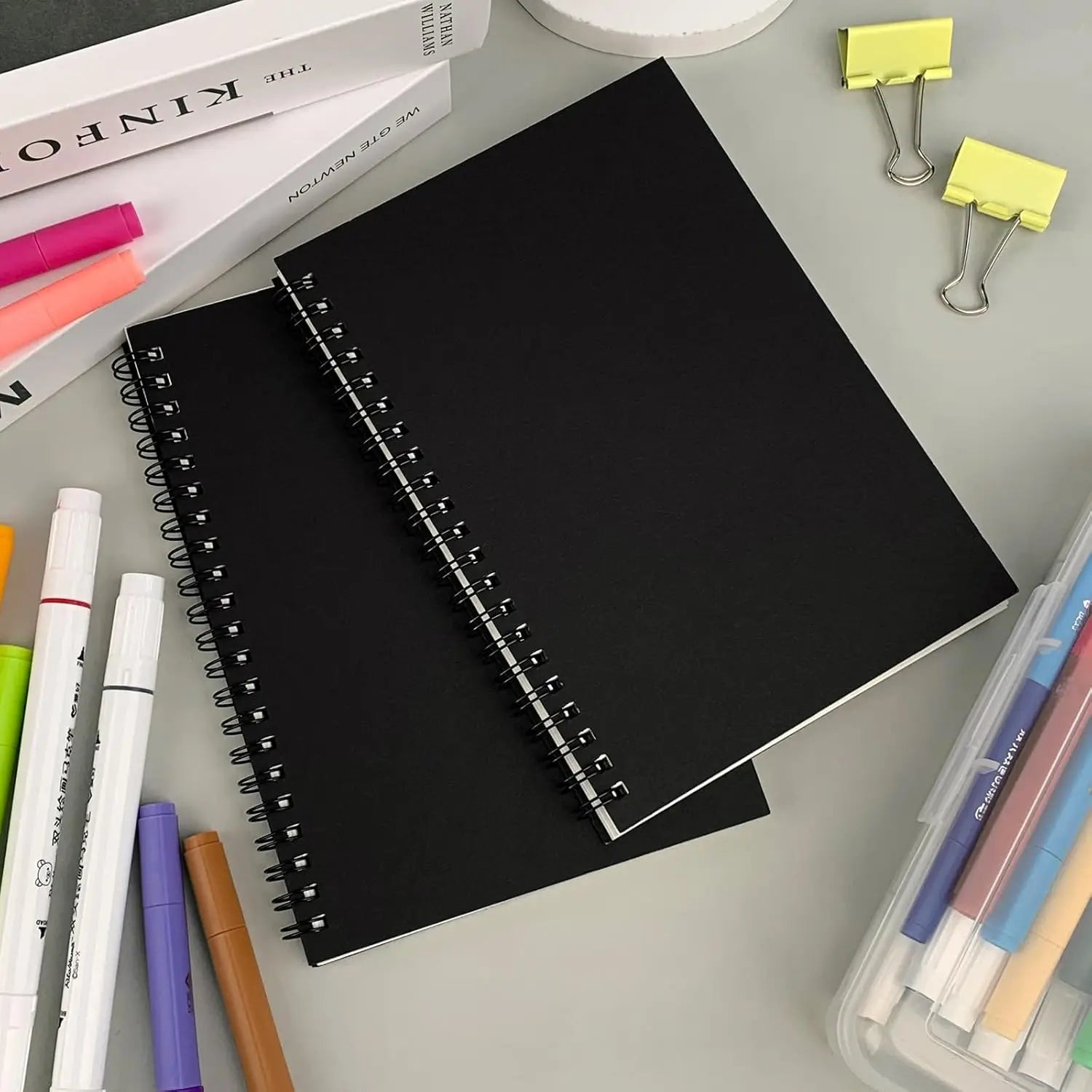 2-Pack Soft Cover Sketchbooks, 140 Pages, 7.5x5.1 Inches, 100GSM Paper, Black Spiral Notebooks Set