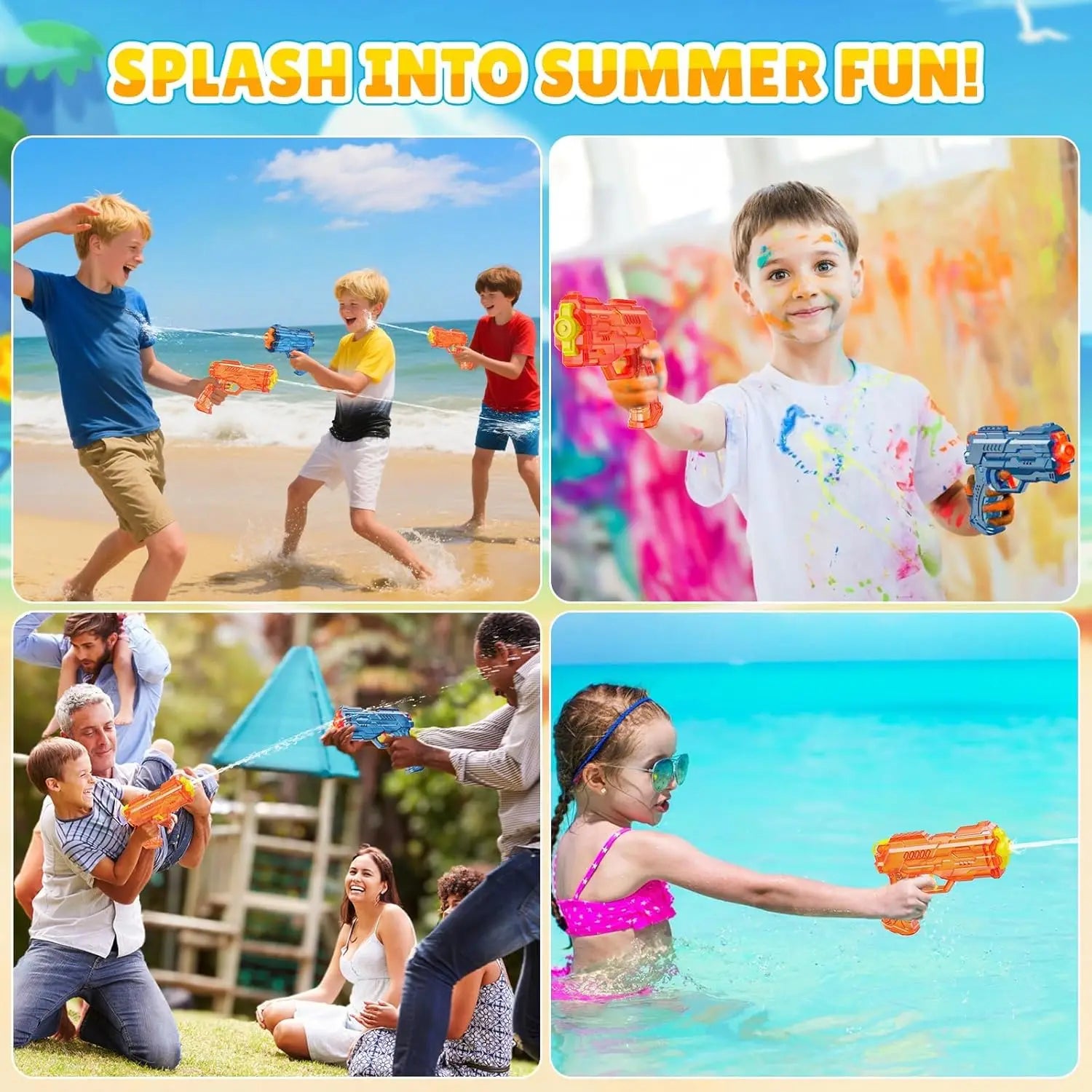 Kids Water Gun Toy Set, 2 Pack Super Soaker Blaster for Pool Beach Outdoor Play with Long Range