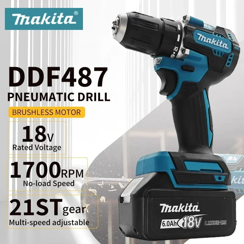Makita DDF487 Brushless Lithium Electric Driver Electromechanical Drill Screwdriver for Makita 18V Battery, Free Delivery