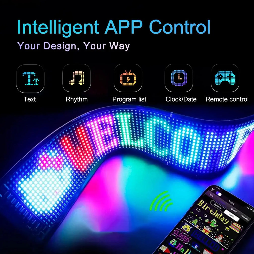 Devil Eye LED Matrix Pixel Panel Display Screen Flexible RGB Car Graffiti Scrolling Text Animation Shop Reminder Light Bluetooth