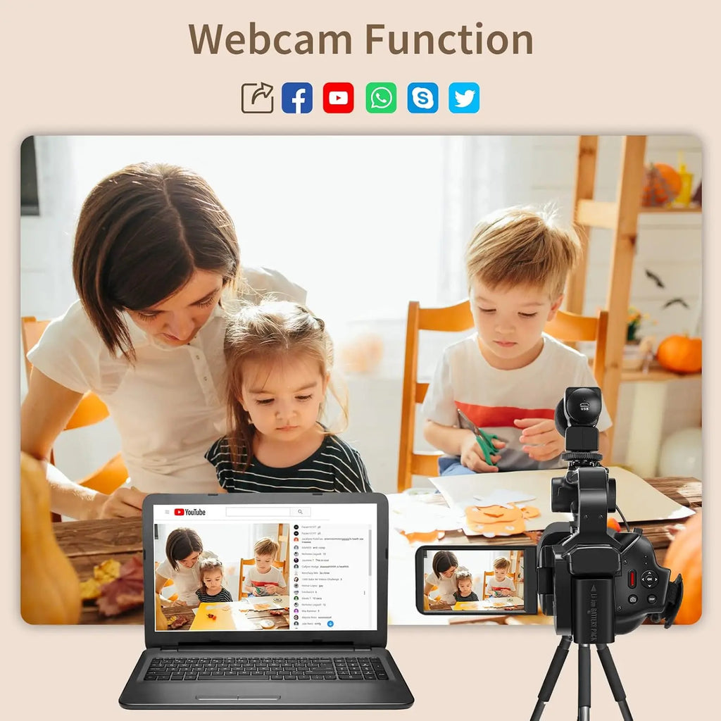 64MP 4K Camcorder 4.0 Inch 270° Rotate Touch Screen 18X 4K UHD Professional Digital Video Camera Youtube Livestream Wifi Webcam