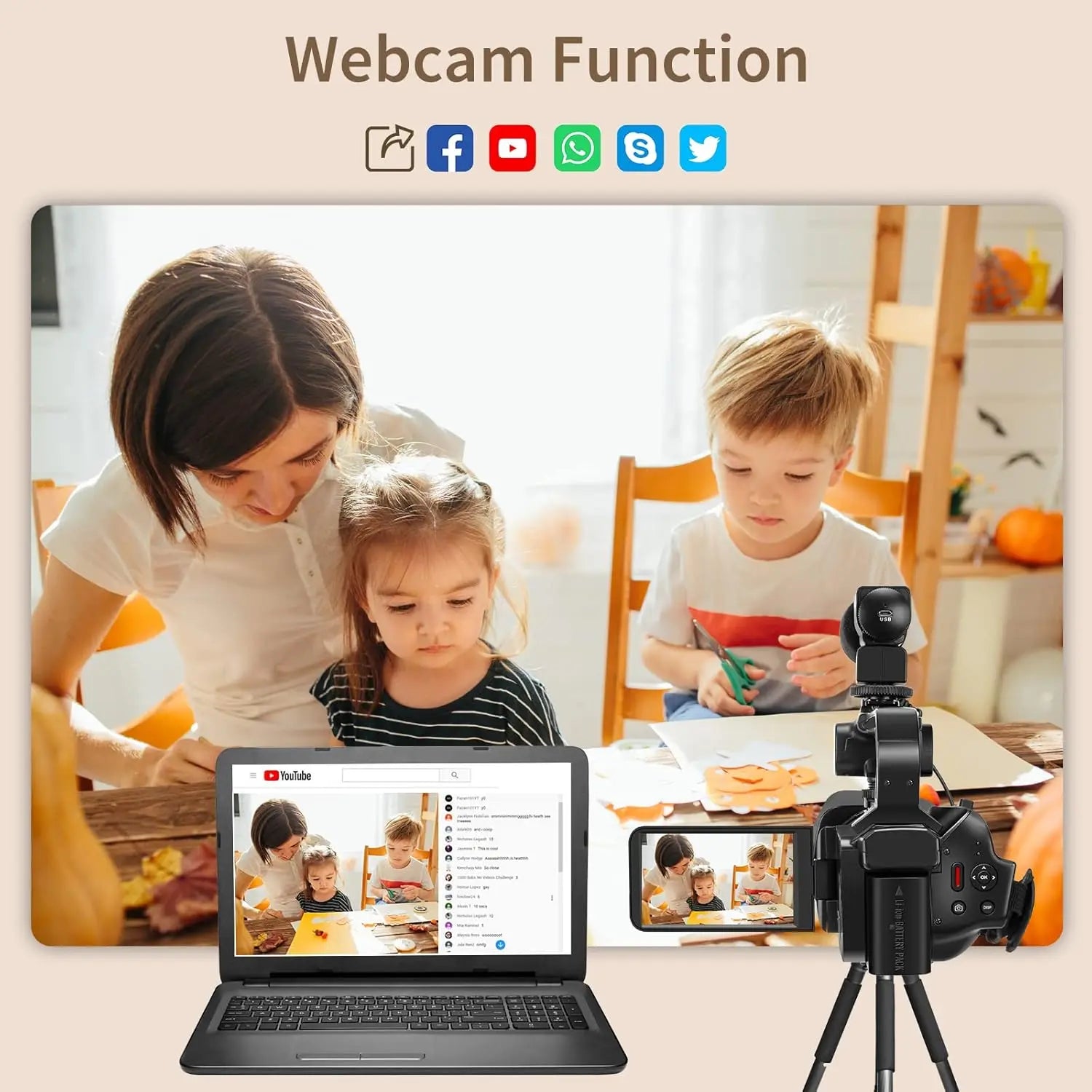 64MP 4K Camcorder 4.0 Inch 270° Rotate Touch Screen 18X 4K UHD Professional Digital Video Camera Youtube Livestream Wifi Webcam