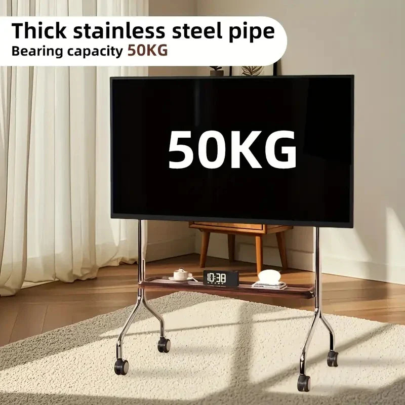 Stainless Steel Rolling Floor Mobile TV Stand for 32-75 Inch LCD LED Screen TVs TV Cart Holds up to 110Lbs Max VESA 600x400mm
