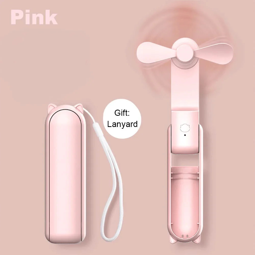 Portable Fan Mini Handheld Fan 2000mAh USB Rechargeable with Handy Power Bank Small Hand Held Foldable Pocket Fan for Travel