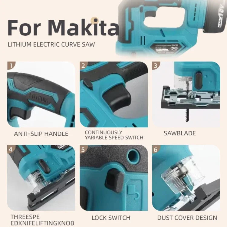 Makita DJV182 Cordless Jigsaw:18V,300W,0-2700rpm,80mm Travel,±45° Cutting,For Wood/Plastic/Metal Cutting Tasks