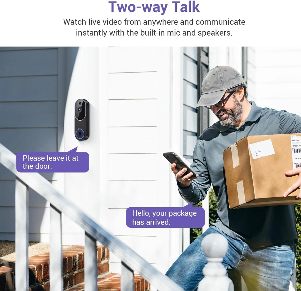 Smart Video Doorbell Camera with Motion Detection, Night Vision, Cloud Storage, Two-Way Talk, Battery Powered for Home Security