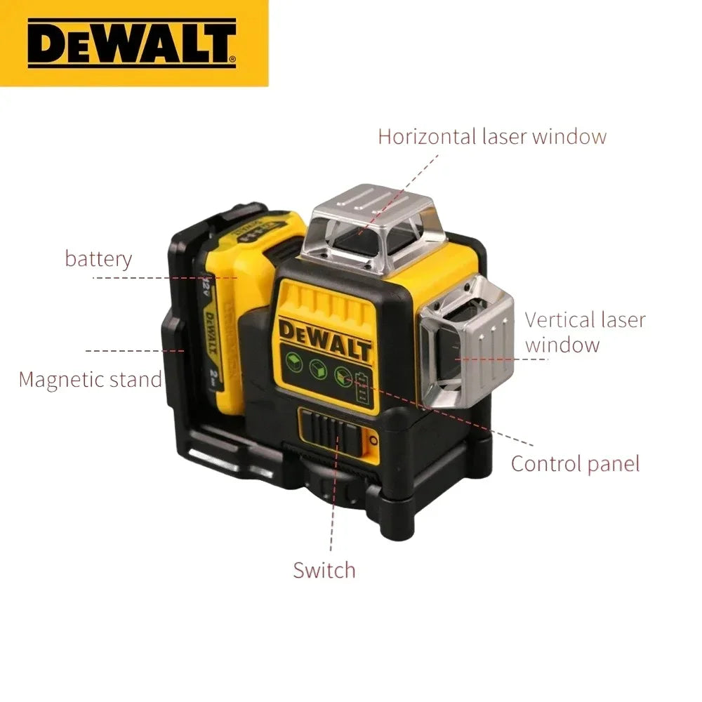 DEWALT DW089LG 3-Sided 360-Degree Vertical Laser Level with 12V Lithium Battery 12 Lines Green Light Horizontal Level Meter for